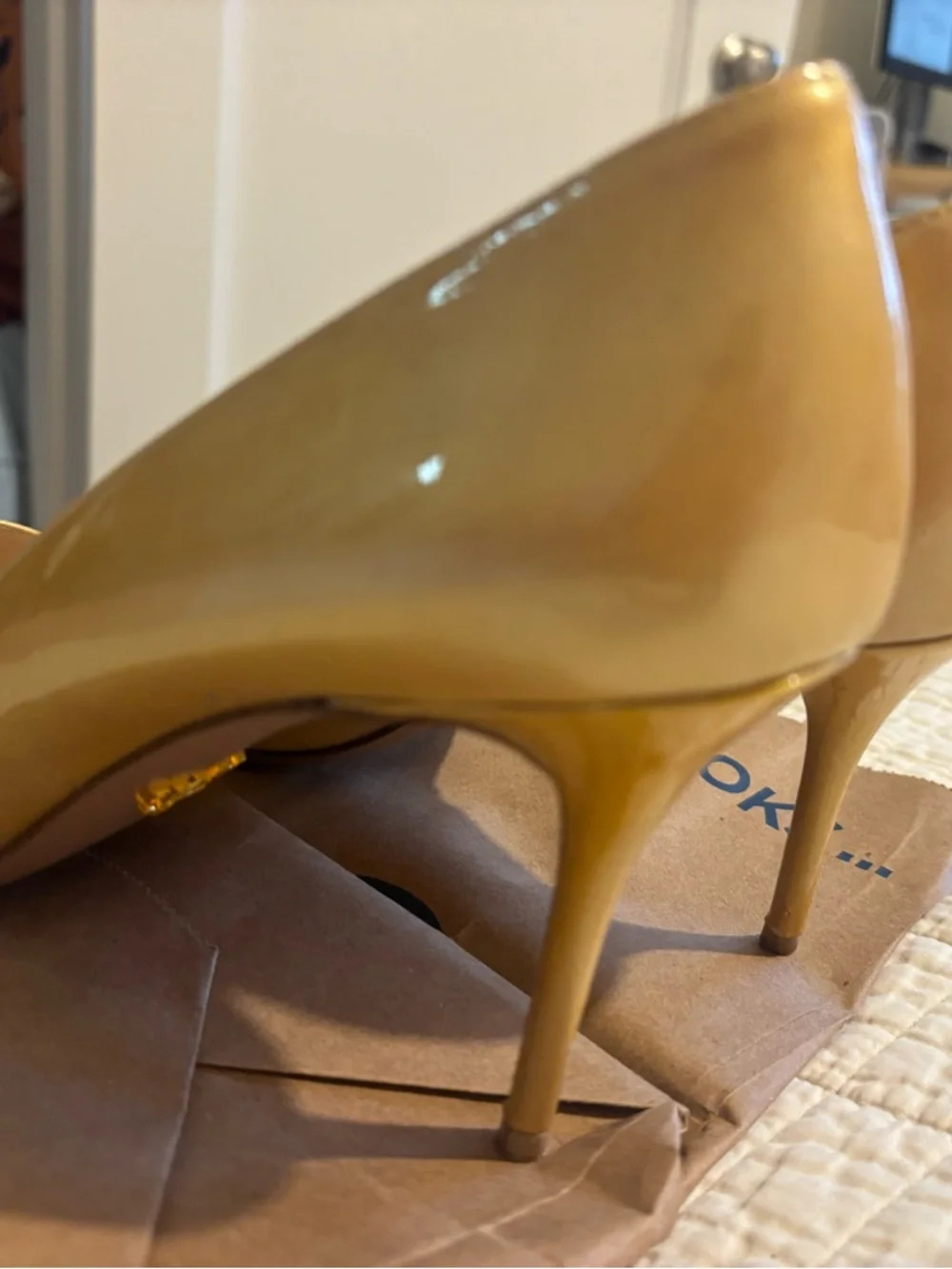 Prada Metallic Gold Peep-Toe Heels - Picture 4 of 7